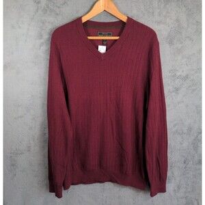 NWT Jos. A. Bank Reserve Sweater Sz L Maroon Cotton Tailored Fit V-Neck Chevron